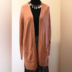 Gap Salmon Open Front Pockets Knit Long 100% Cotton Cardigan Sweater Oversize S